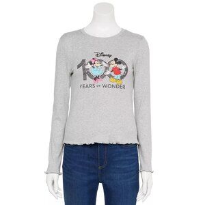 New! Disney Mickey Mouse & Minnie Baby Tee Ruffled Hem Long Sleeve T-Shirt